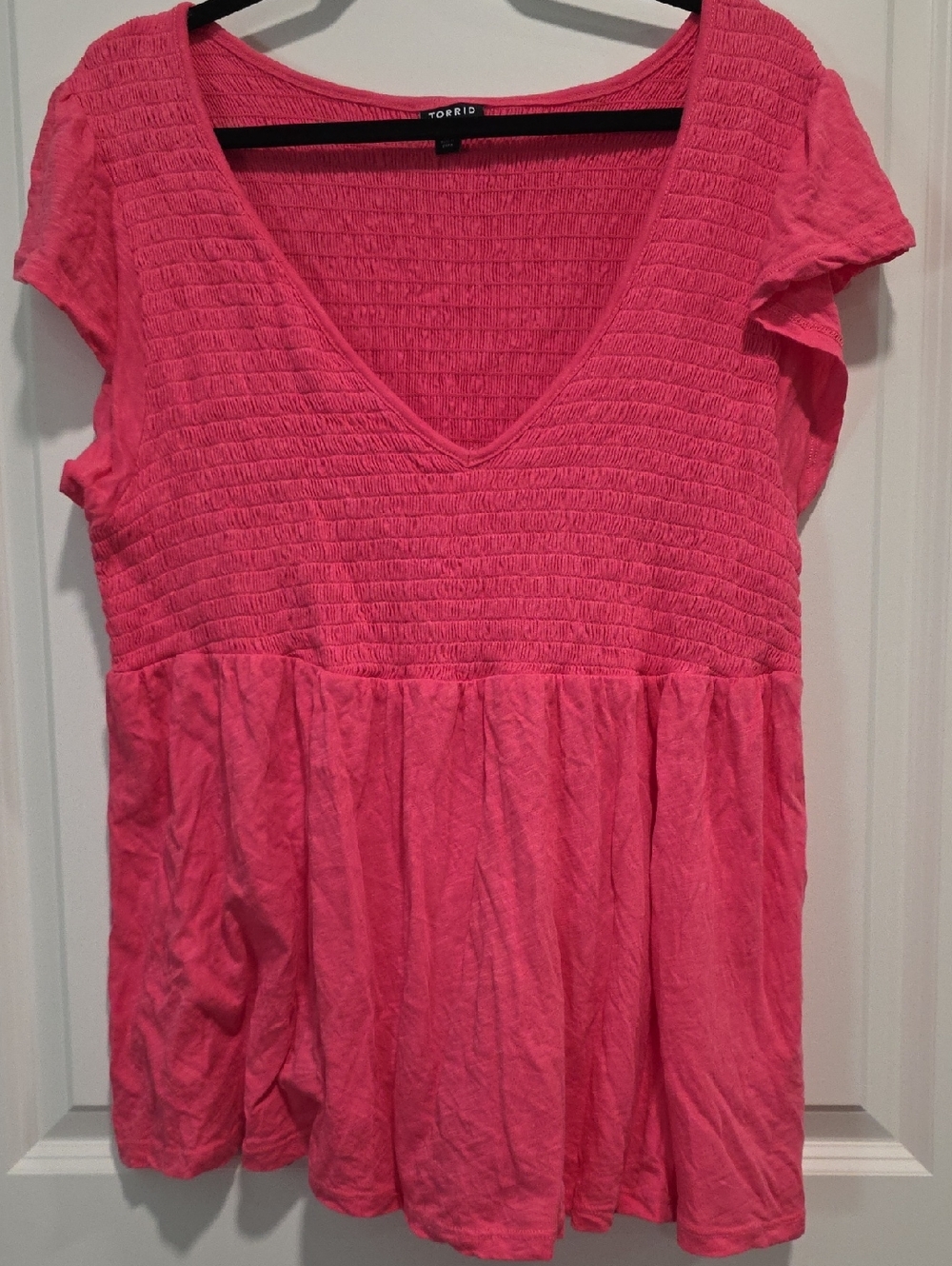 torrid Bright Pink Smocked V-Neck Peplum Top